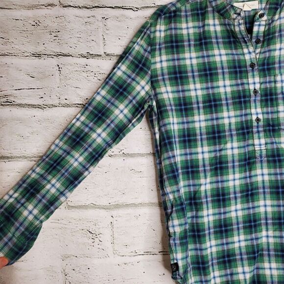 Treasure & Bond 1/2 Button Long Sleeve Plaid Shirt Green Womens Small Cotton - Picture 10 of 10